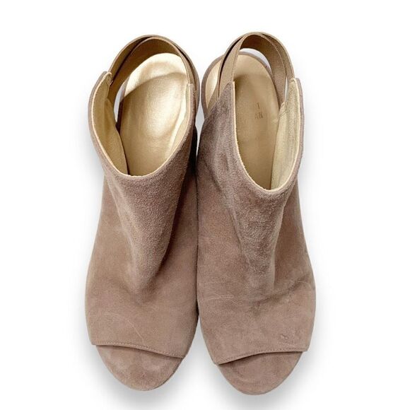 Stuart Weitzman Taupe Suede Peep Toe Stacked Cone Heel Booties Women’s Size 9.5M - Picture 2 of 10
